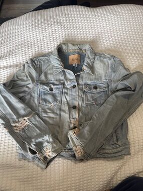 PAIGE Light Wash Distressed Denim Jacket - Washed Blue